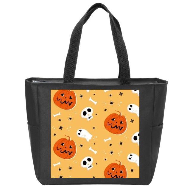Spooky Halloween Skull Ghost Cartoon Zip Tote Bag