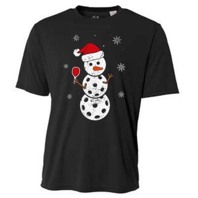 Santa Hat Snowman Gifts For Xmas Funny Pickleball Christmas Cooling Performance Crew T-Shirt