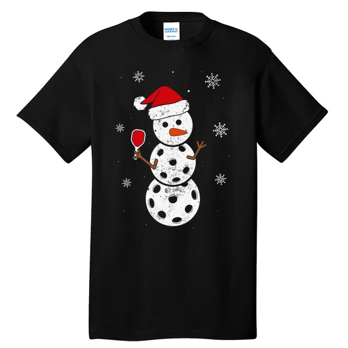 Santa Hat Snowman Gifts For Xmas Funny Pickleball Christmas Tall T-Shirt