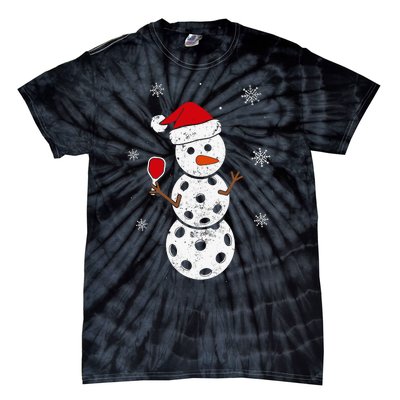 Santa Hat Snowman Gifts For Xmas Funny Pickleball Christmas Tie-Dye T-Shirt