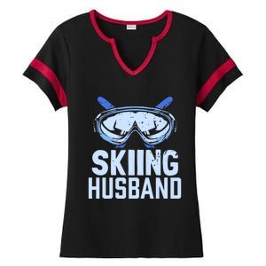 Skiing Husband Ski Winter Skiers Skier Funny Gift Ladies Halftime Notch Neck Tee