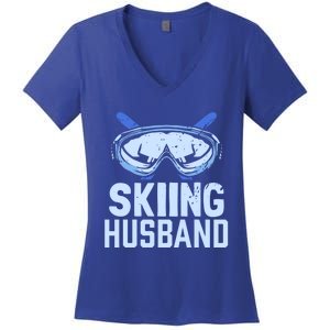 Skiing Husband Ski Winter Skiers Skier Funny Gift Women's V-Neck T-Shirt