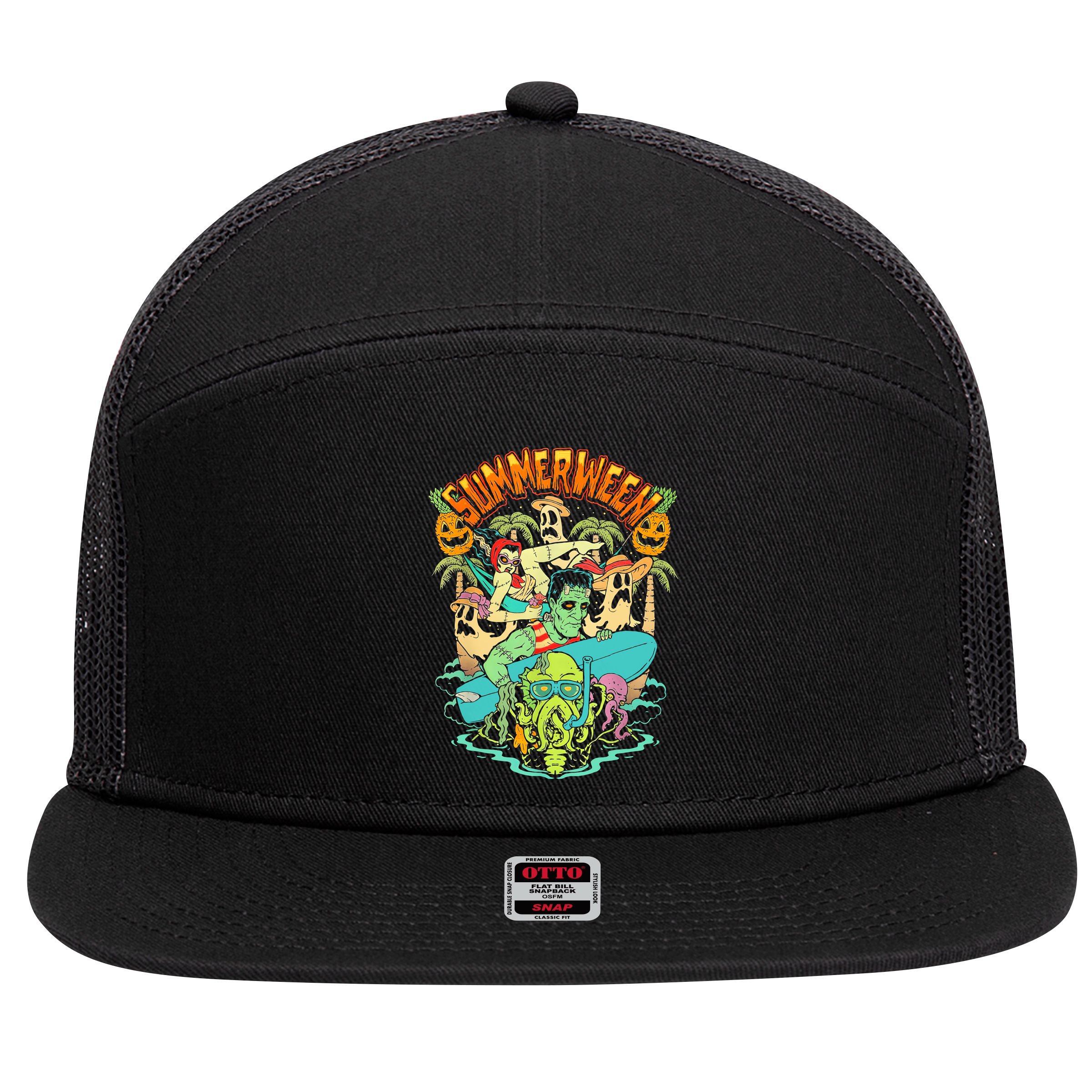 Summerween Happy Summerween Summer Halloween Holiday 7 Panel Mesh Trucker Snapback Hat