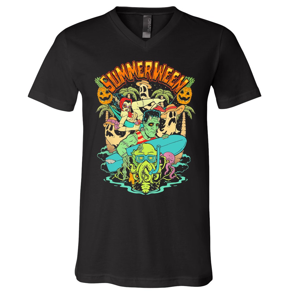 Summerween Happy Summerween Summer Halloween Holiday V-Neck T-Shirt