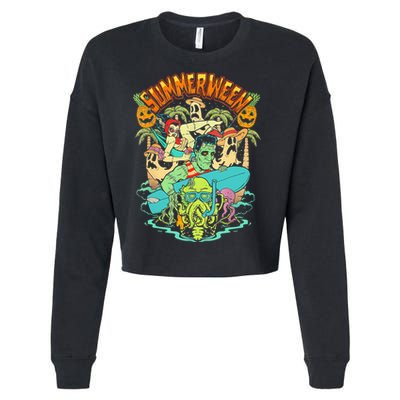 Summerween Happy Summerween Summer Halloween Holiday Cropped Pullover Crew
