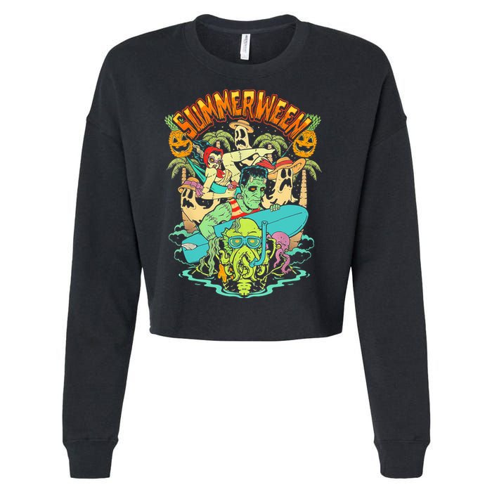 Summerween Happy Summerween Summer Halloween Holiday Cropped Pullover Crew