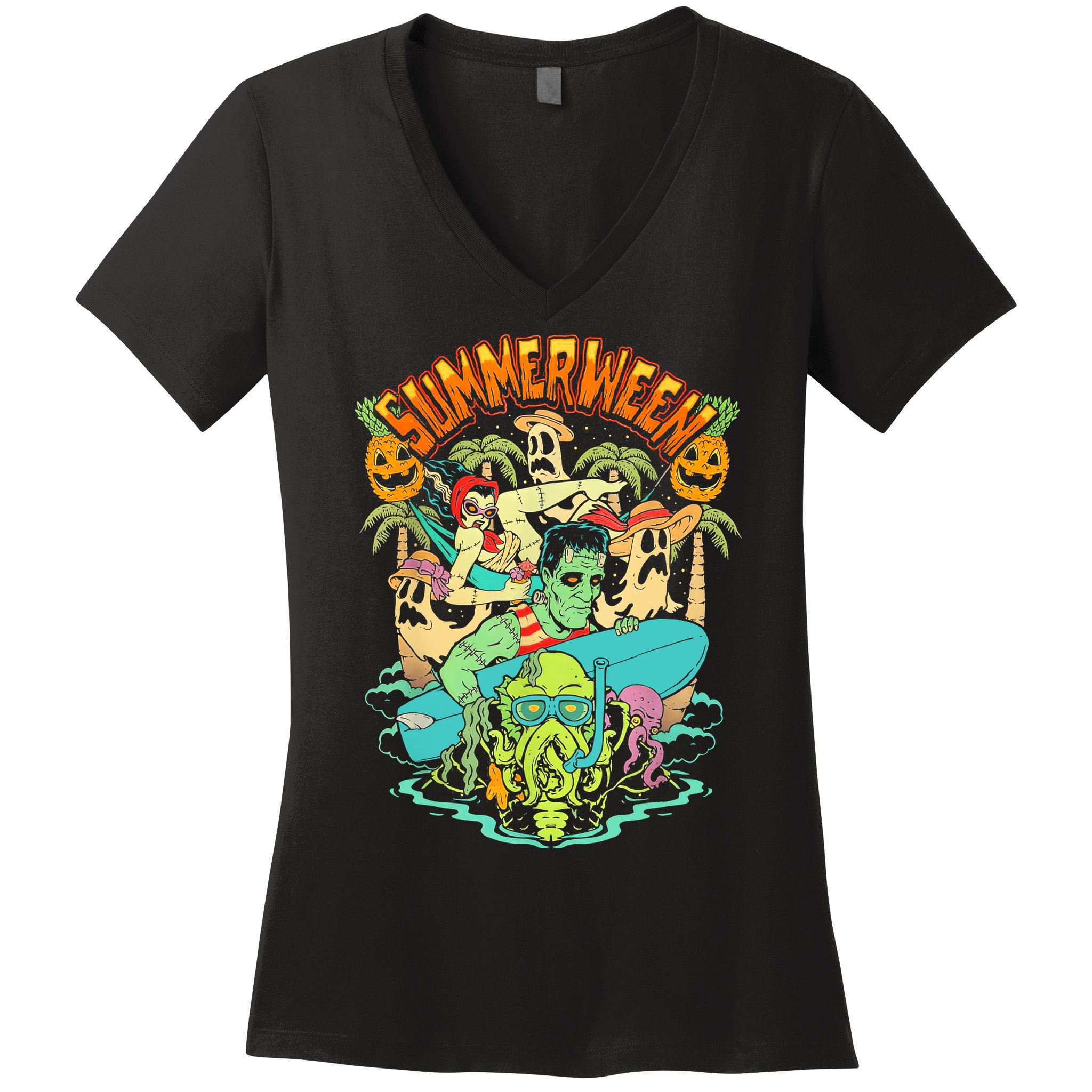 Summerween Happy Summerween Summer Halloween Holiday Women's V-Neck T-Shirt