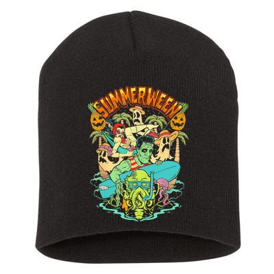 Summerween Happy Summerween Summer Halloween Holiday Short Acrylic Beanie