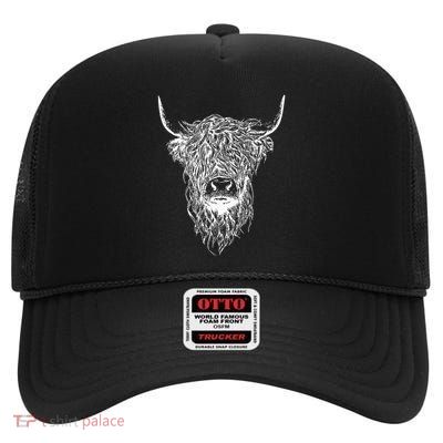 Scottish Highland Scotland Cattle Animal Cow High Crown Mesh Back Trucker Hat