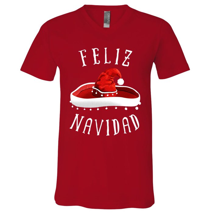 Santa Hat Sombrero Christmas Mexico Feliz Navidad V-Neck T-Shirt