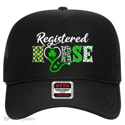 Shamrock Heart Stethoscope Registered Nurse St Patricks Day Gift High Crown Mesh Back Trucker Hat