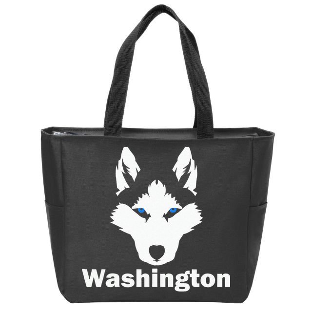 Siberian Huskies State Of Washington Husky Face Zip Tote Bag