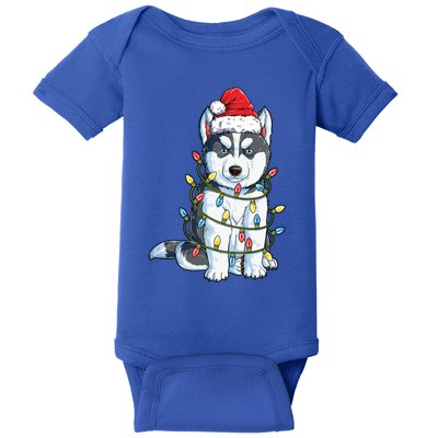 Siberian Husky Santa Christmas Tree Lights Xmas Funny Gift Boys Great Gift Baby Bodysuit