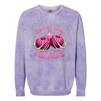 Skeleton Halloween Save The Pumpkins Breast Cancer Awareness Gift Colorblast Crewneck Sweatshirt