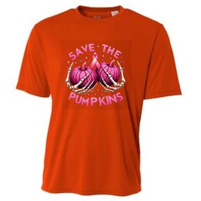 Skeleton Halloween Save The Pumpkins Breast Cancer Awareness Gift Cooling Performance Crew T-Shirt