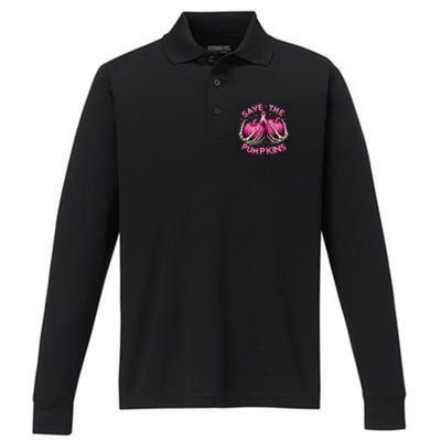 Skeleton Halloween Save The Pumpkins Breast Cancer Awareness Gift Performance Long Sleeve Polo