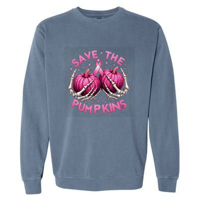 Skeleton Halloween Save The Pumpkins Breast Cancer Awareness Gift Garment-Dyed Sweatshirt