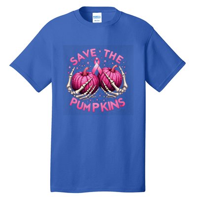 Skeleton Halloween Save The Pumpkins Breast Cancer Awareness Gift Tall T-Shirt