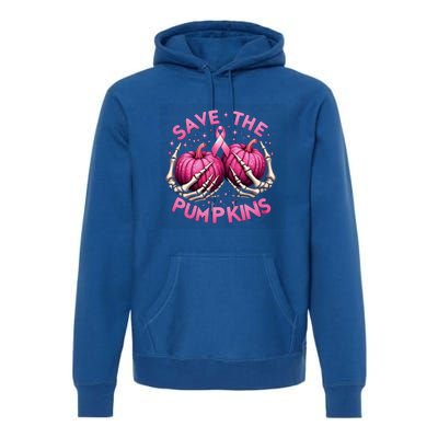 Skeleton Halloween Save The Pumpkins Breast Cancer Awareness Gift Premium Hoodie