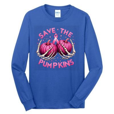 Skeleton Halloween Save The Pumpkins Breast Cancer Awareness Gift Tall Long Sleeve T-Shirt