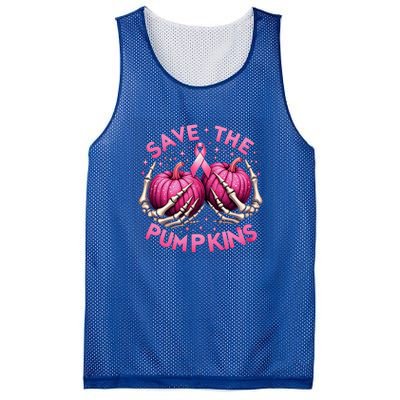 Skeleton Halloween Save The Pumpkins Breast Cancer Awareness Gift Mesh Reversible Basketball Jersey Tank