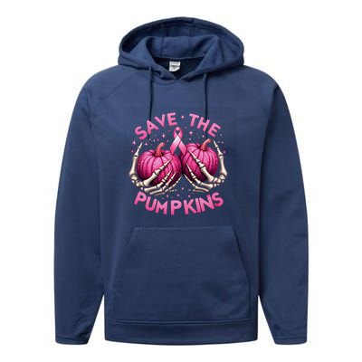 Skeleton Halloween Save The Pumpkins Breast Cancer Awareness Gift Performance Fleece Hoodie