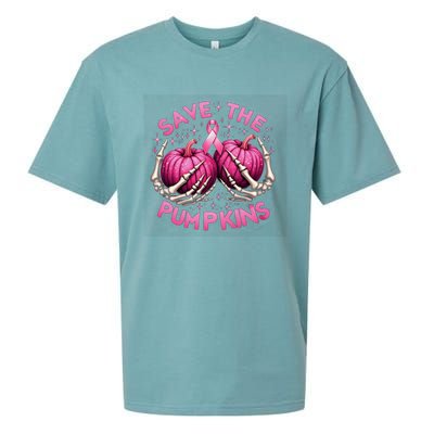 Skeleton Halloween Save The Pumpkins Breast Cancer Awareness Gift Sueded Cloud Jersey T-Shirt