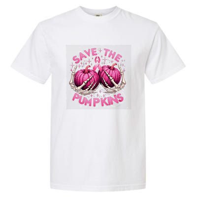 Skeleton Halloween Save The Pumpkins Breast Cancer Awareness Gift Garment-Dyed Heavyweight T-Shirt