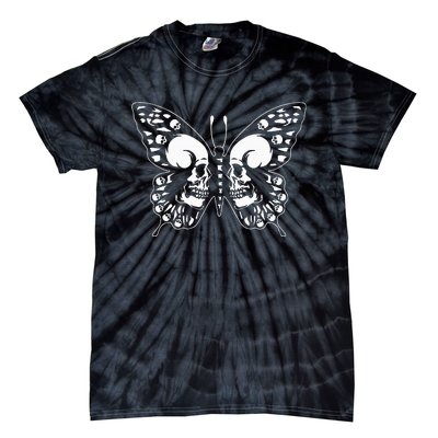 Spooky Halloween Skull Goth Graphic Butterfly Wing Aesthetic Tie-Dye T-Shirt