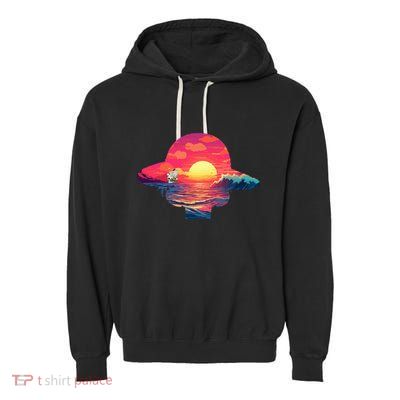 Straw Hat Sunset Pirate Ship Custom Design Anime Garment-Dyed Fleece Hoodie