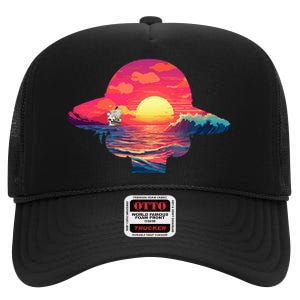 Straw Hat Sunset Pirate Ship Custom Design Anime High Crown Mesh Back Trucker Hat