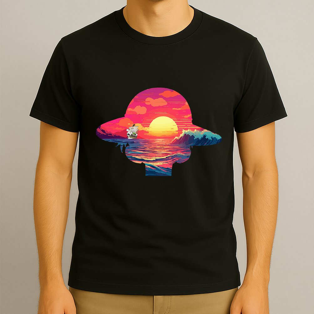 Straw Hat Sunset Pirate Ship Custom Design Anime T-Shirt
