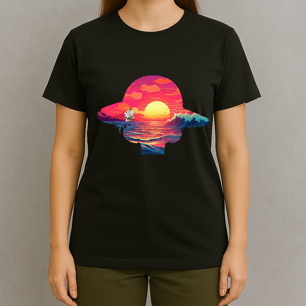 Straw Hat Sunset Pirate Ship Custom Design Anime T-Shirt