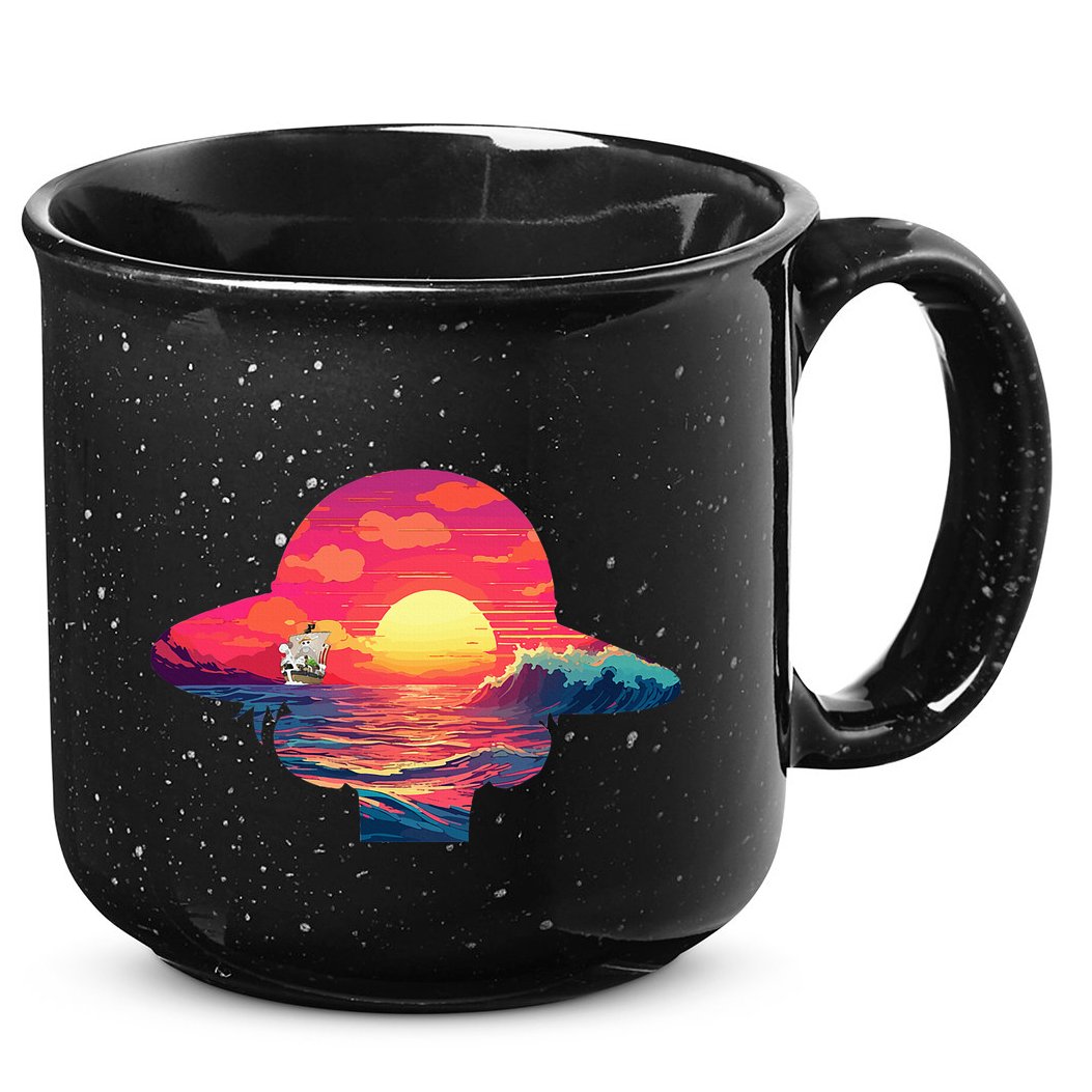 Straw Hat Sunset Pirate Ship Custom Design Anime 15oz Campfire Ceramic Mug