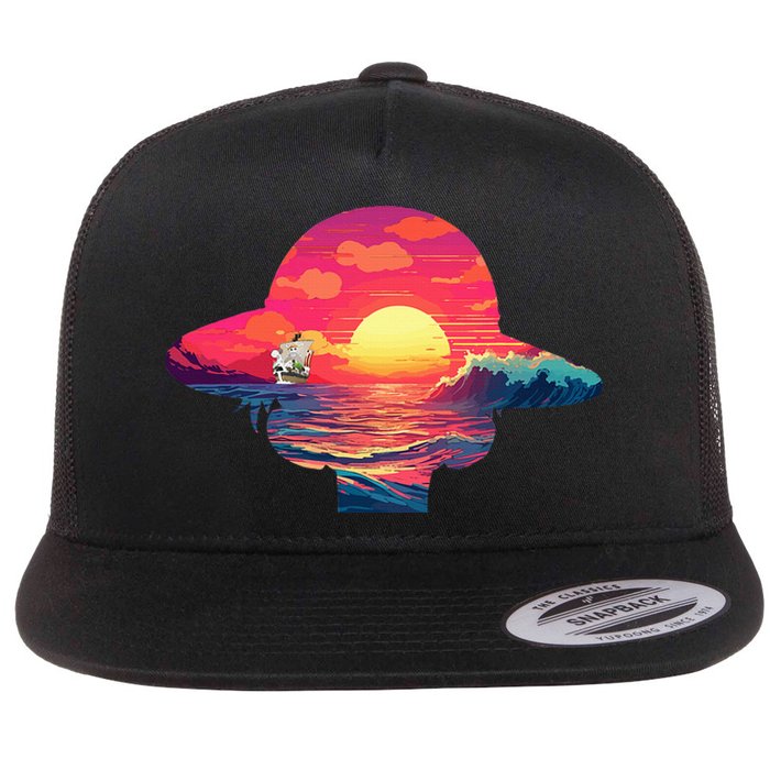 Straw Hat Sunset Pirate Ship Custom Design Anime Flat Bill Trucker Hat