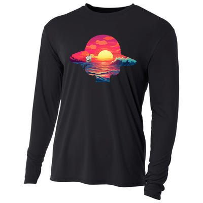 Straw Hat Sunset Pirate Ship Custom Design Anime Cooling Performance Long Sleeve Crew