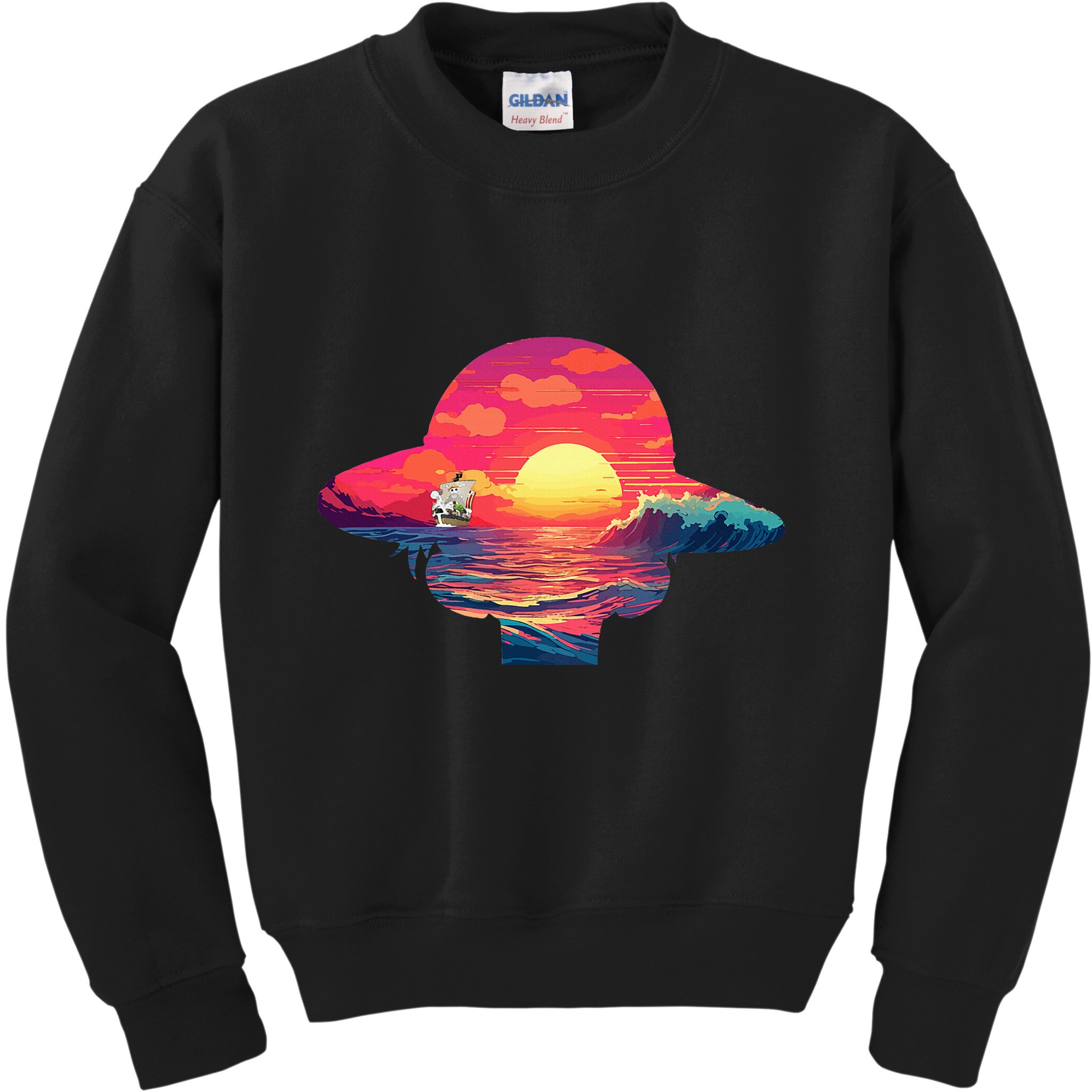Straw Hat Sunset Pirate Ship Custom Design Anime Kids Sweatshirt