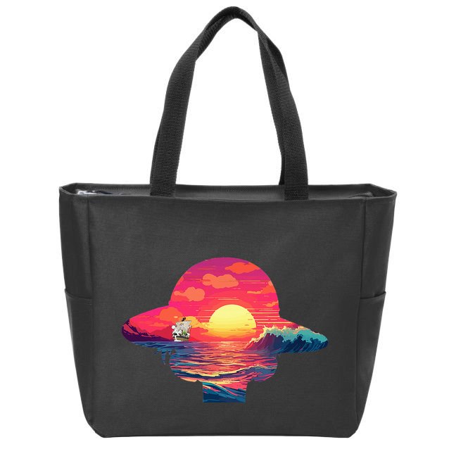 Straw Hat Sunset Pirate Ship Custom Design Anime Zip Tote Bag
