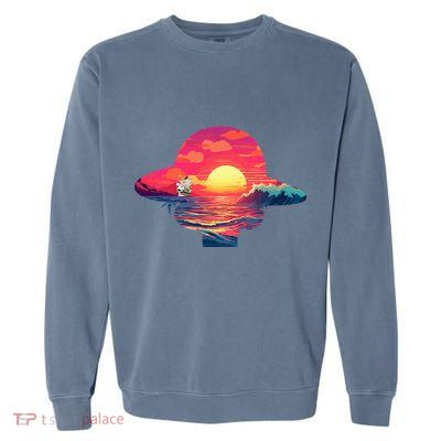 Straw Hat Sunset Pirate Ship Custom Design Anime Garment-Dyed Sweatshirt