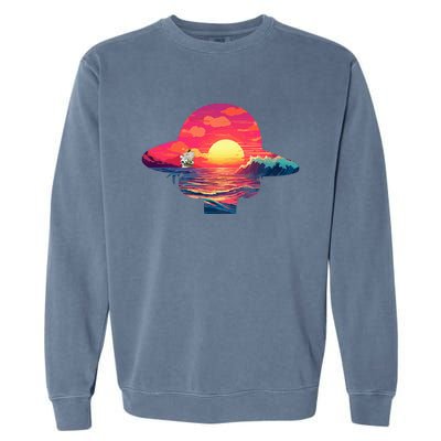 Straw Hat Sunset Pirate Ship Custom Design Anime Garment-Dyed Sweatshirt