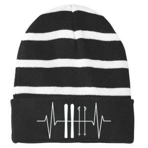 Ski Heartbeat Skier Skiing Gift For Skier Striped Beanie with Solid Band