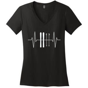 Ski Heartbeat Skier Skiing Gift For Skier Women's V-Neck T-Shirt