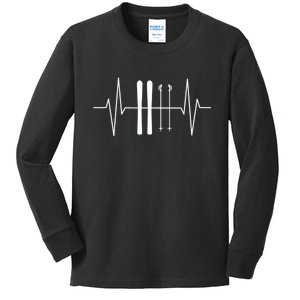 Ski Heartbeat Skier Skiing Gift For Skier Kids Long Sleeve Shirt