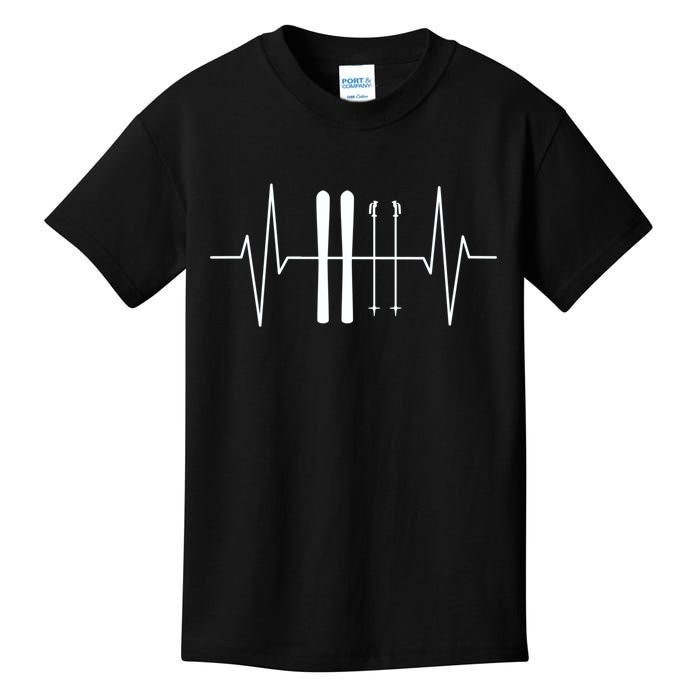 Ski Heartbeat Skier Skiing Gift For Skier Kids T-Shirt