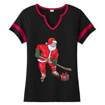 Santa Hockey Santa Playing Hockey Santa Hockey Player Gift Ladies Halftime Notch Neck Tee