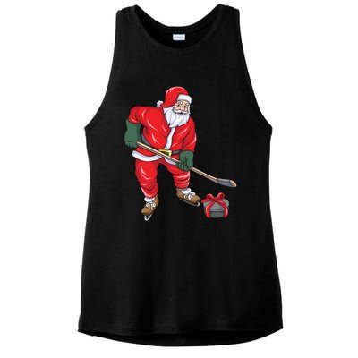 Santa Hockey Santa Playing Hockey Santa Hockey Player Gift Ladies PosiCharge Tri-Blend Wicking Tank