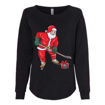 Santa Hockey Santa Playing Hockey Santa Hockey Player Gift Womens California Wash Sweatshirt