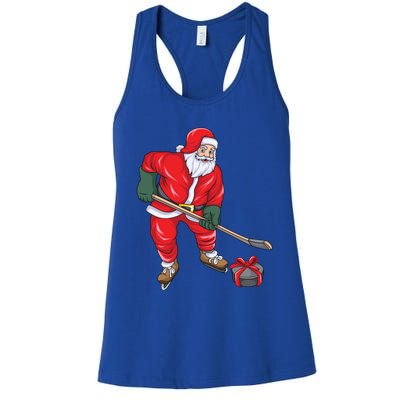 Santa Hockey Santa Playing Hockey Santa Hockey Player Gift Women's Racerback Tank