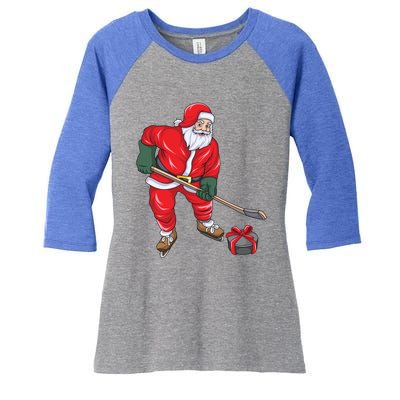 Santa Hockey Santa Playing Hockey Santa Hockey Player Gift Women's Tri-Blend 3/4-Sleeve Raglan Shirt