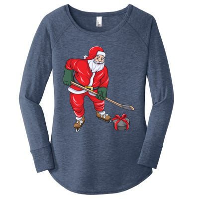 Santa Hockey Santa Playing Hockey Santa Hockey Player Gift Women's Perfect Tri Tunic Long Sleeve Shirt